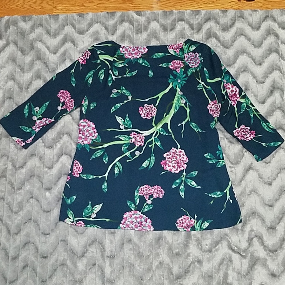 Anthropologie HD in Paris Green Pink Floral Top 8 - Picture 5 of 5